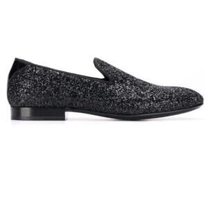 Jimmy Choo Men's Black Thame  Glitter Fabric Slipper, EU 40, US 8